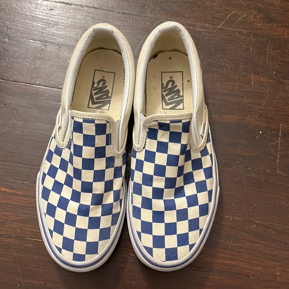 Blue Vans Checkerboard Slip Ons